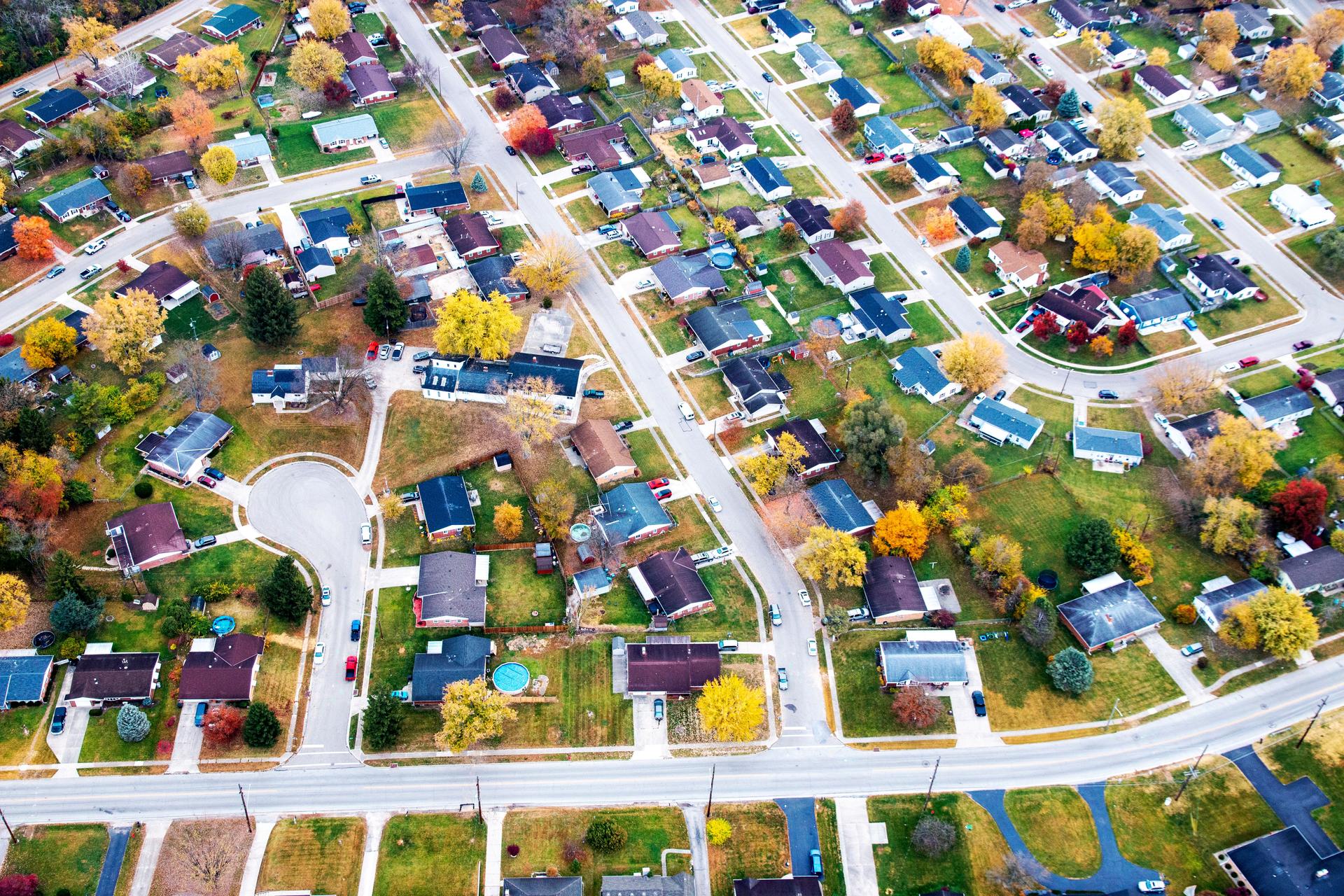 Aerial View of a Housing Development in the Autumn